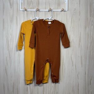 Mustard yellow, brunt red, and tan button 3 one piece 6-9M
